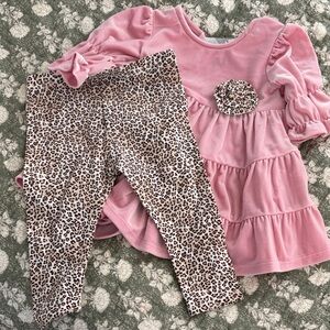 Bonnie Baby Pink Dress and Leopard Leggings Set